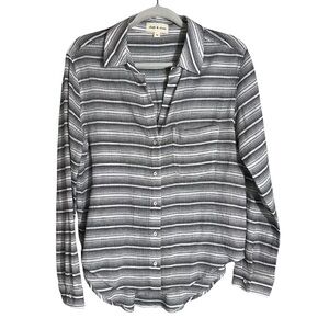 Cloth & Stone Lightweight 100% Cotton Grey/Ivory Striped LS Button Down Shirt